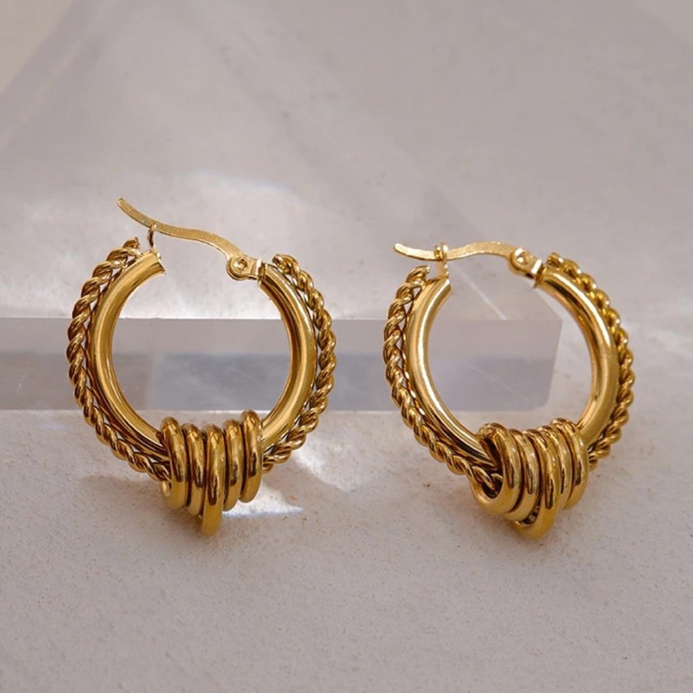 NEW 18K Gold Plated Braided Hoops Earrings - Picture 1 of 8
